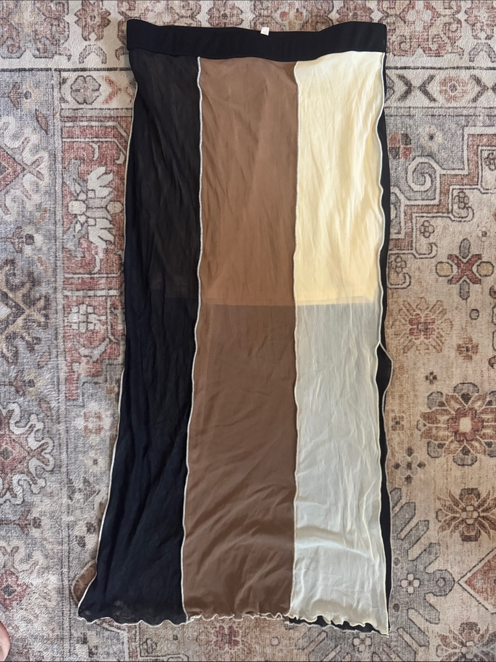Women's Colorblock Panel Skirt in Black, Brown & Cream